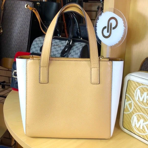 Michael Kors Tan and White Leather Tote - Picture 7 of 12